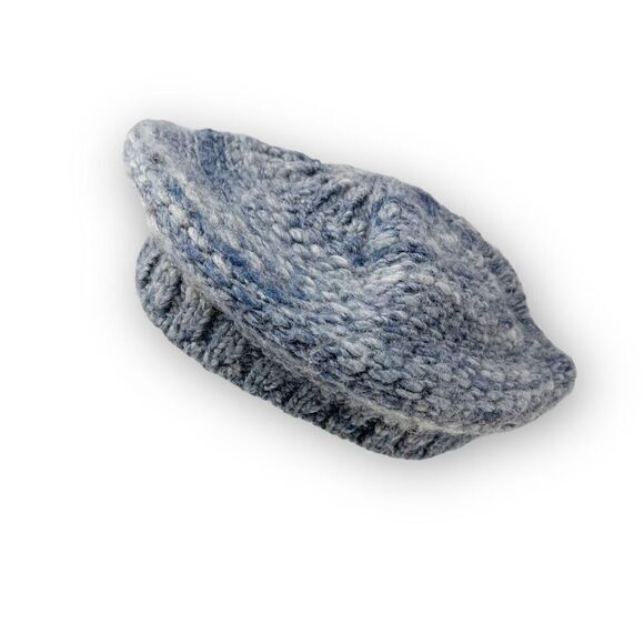 Handmade Wool Blend Cable Knit Blue Gray Beret Cap Hat One Size OSFM - Picture 1 of 12